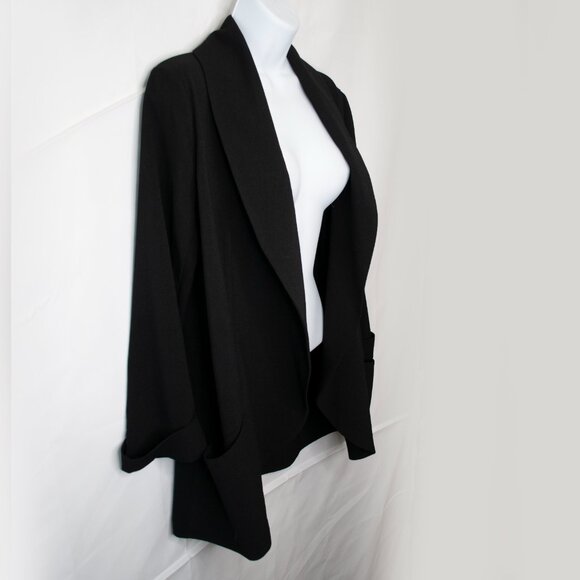 Saks Fifth Avenue Open Crepe Jacket Womens Medium M Black Casual Office Z?15X - Picture 2 of 5